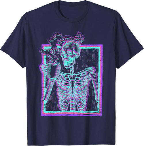 Distressed Synthwave Skeleton Vaporwave Smiling Skull Coffee