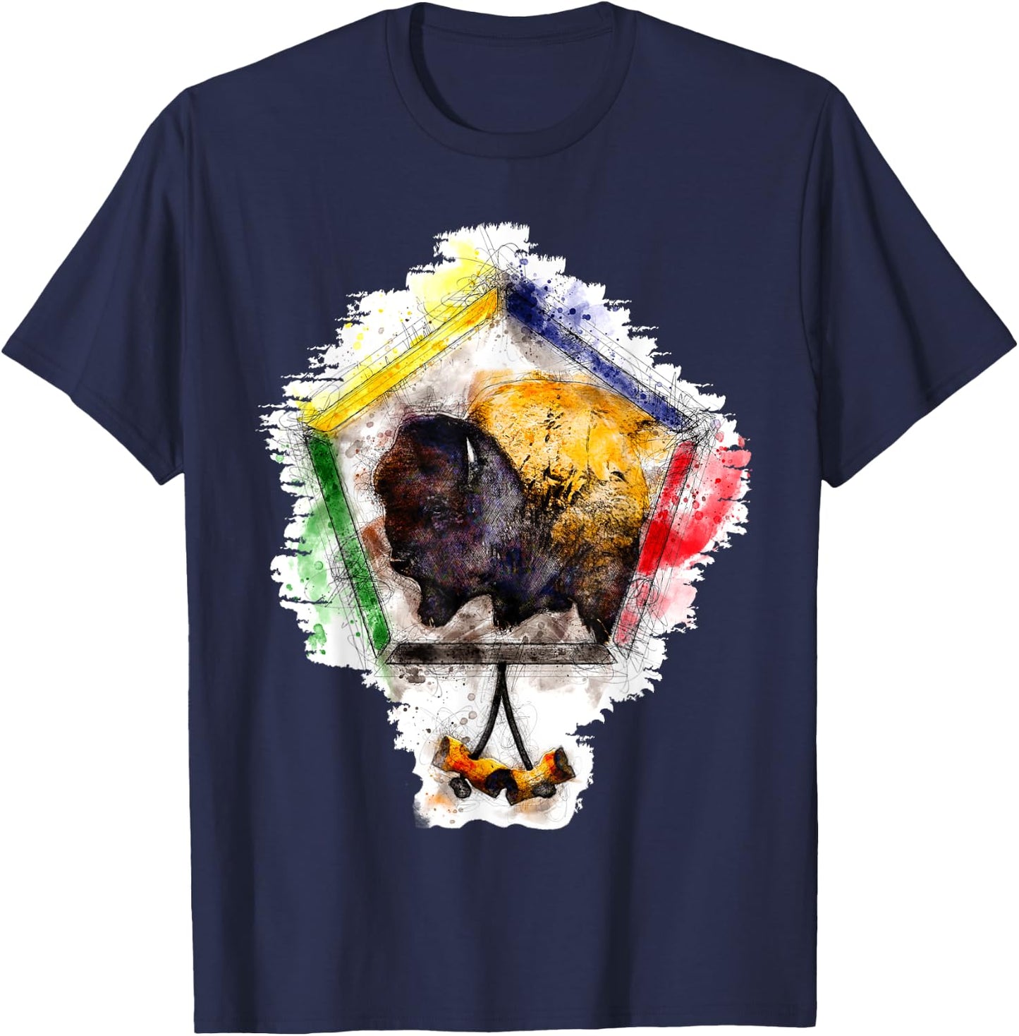 Wood Badge critter, Buffalo watercolor sketch print T-Shirt - T-Shirt | Navy