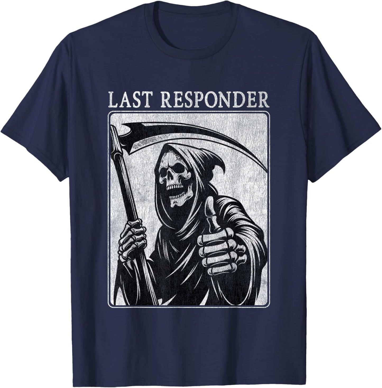 Last Responder Grim Reaper Distressed T-Shirt - T-Shirt | Navy