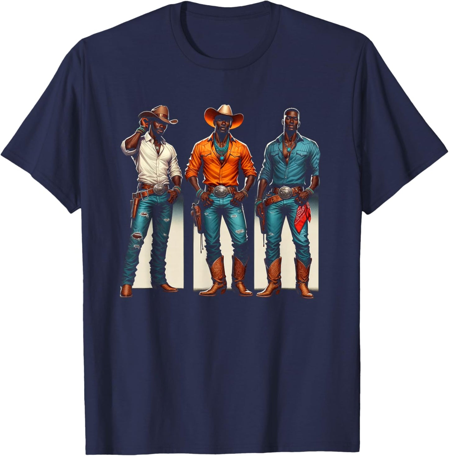Black Cowboy Western Rodeo Melanin Black History Texas Men T-Shirt - T-Shirt | Navy