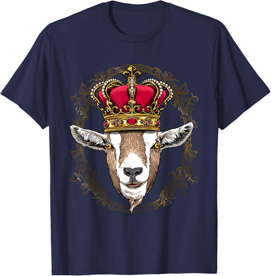 King Goat Wearing Crown - Queen Goat Animal T-Shirt - T-Shirt | Navy