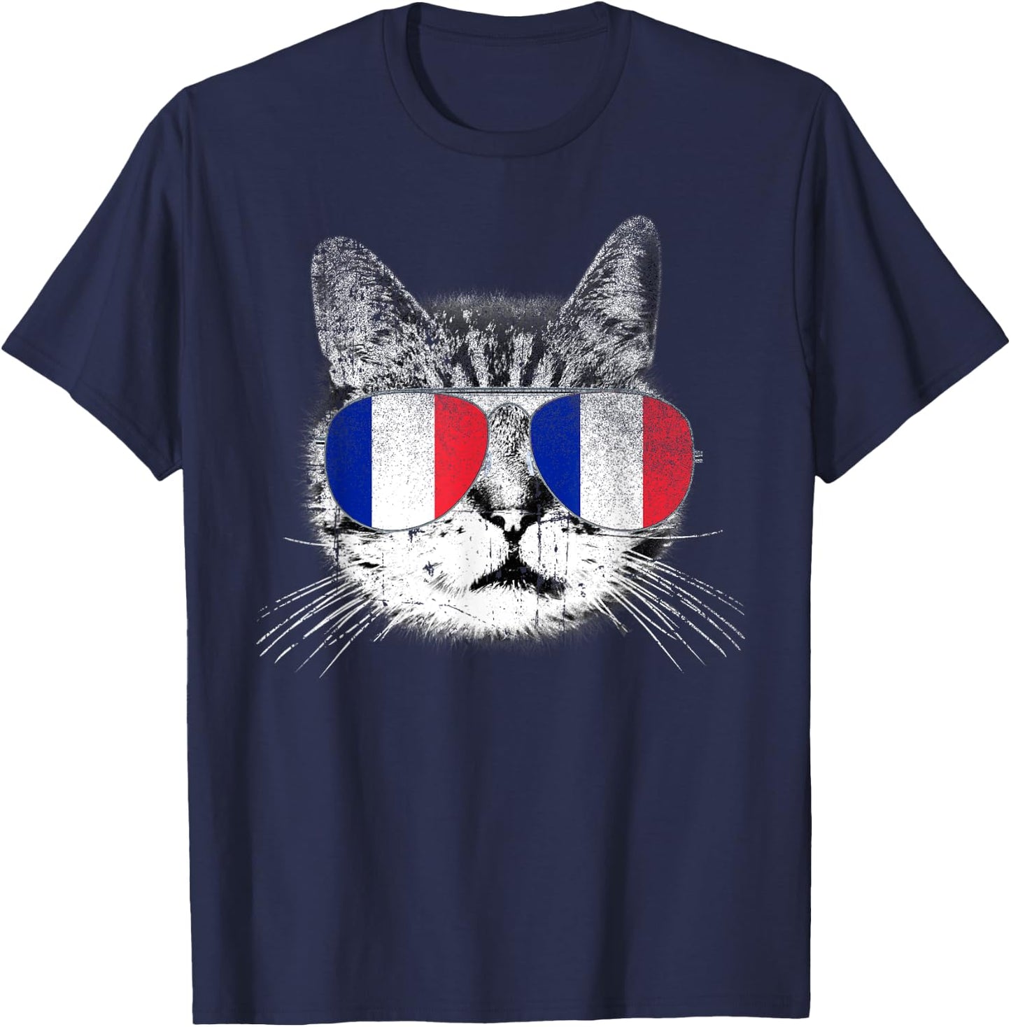 Cat Shirt France French Flag Country Retro Men Women Kids T-Shirt - T-Shirt | Navy