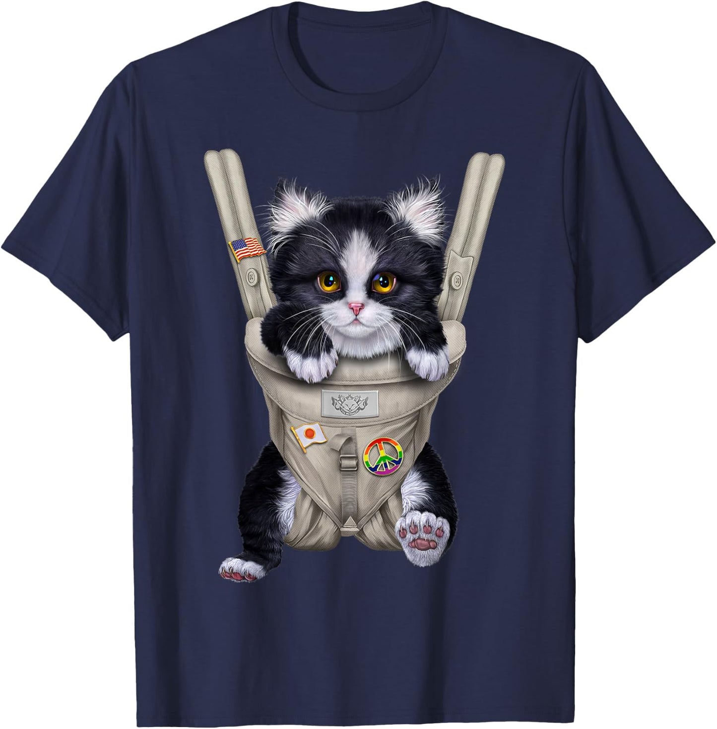 Tuxedo Cat in Baby Carrier T-Shirt - T-Shirt | Navy