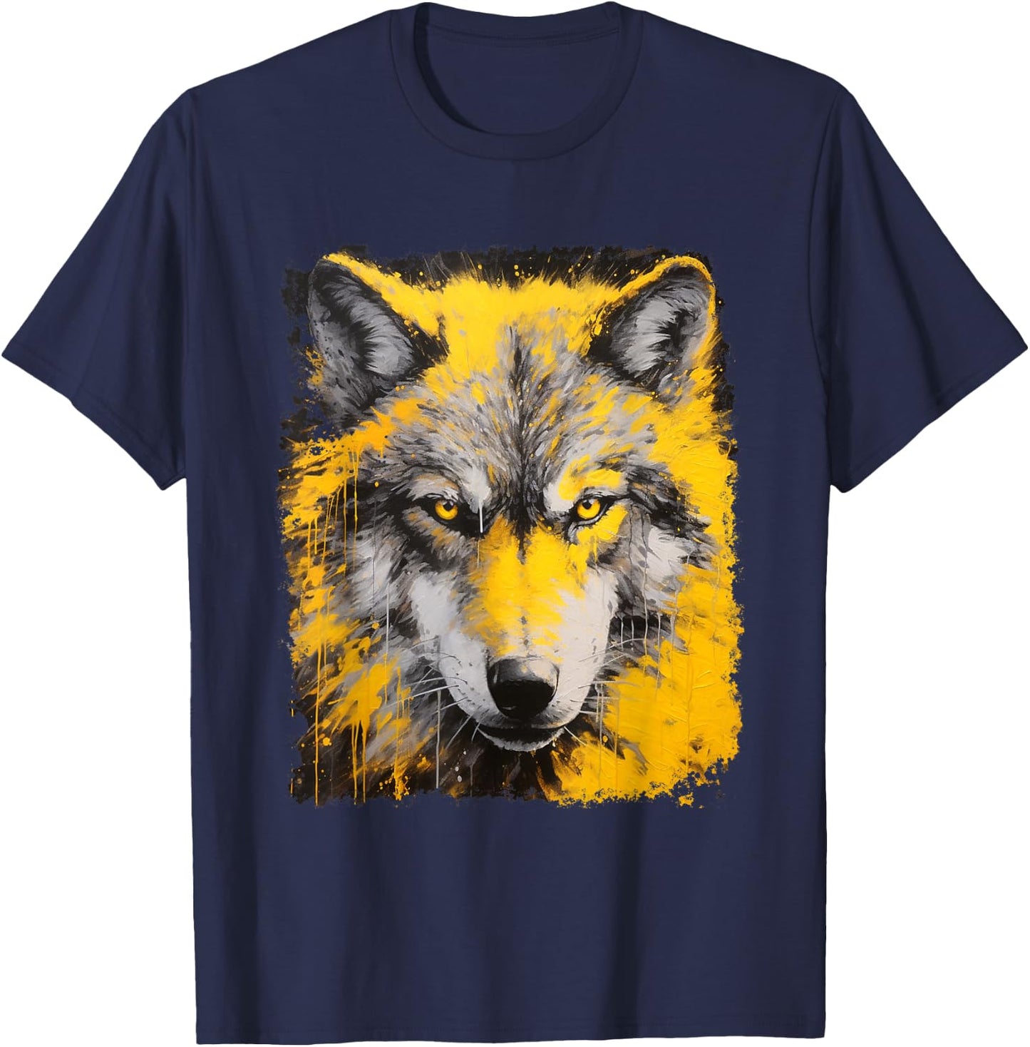 Pop Art Vintage Zoo Animal Yellow Wolf T-Shirt - T-Shirt | Navy