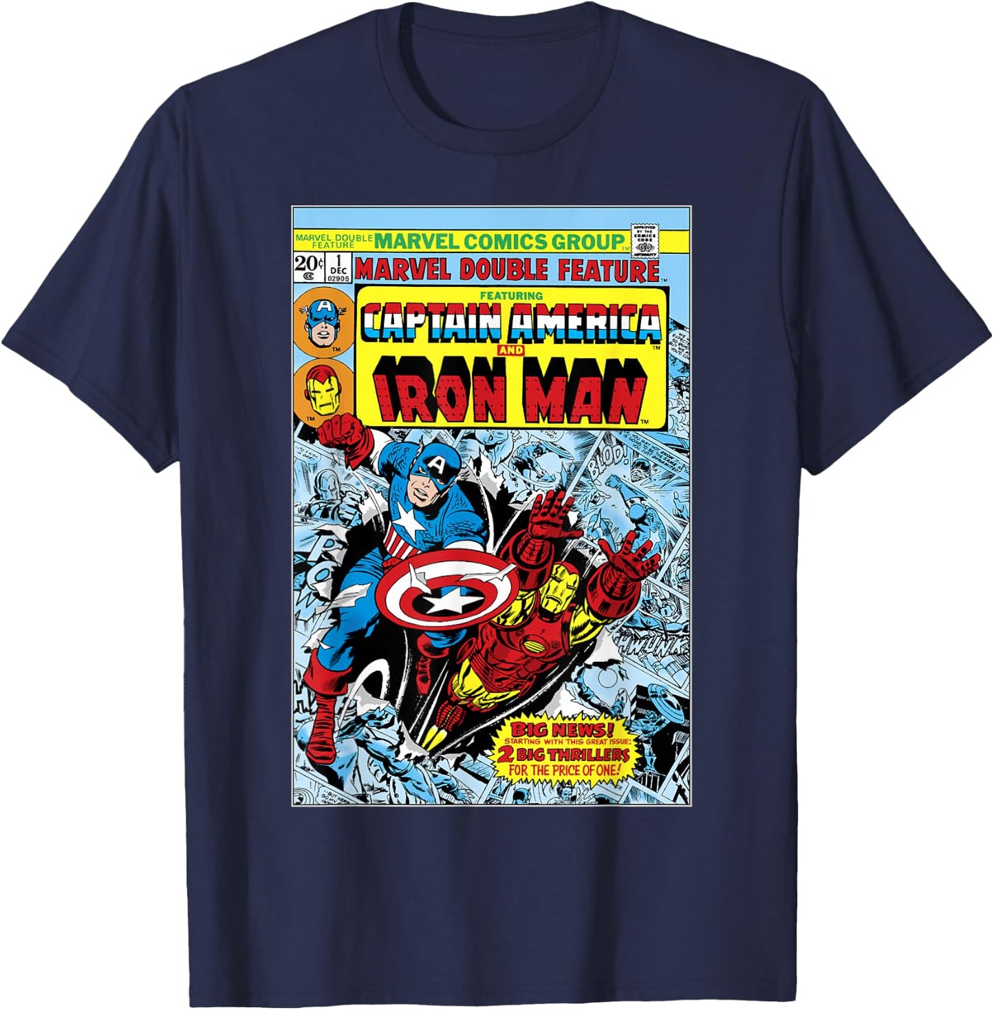 Marvel Double Feature Captain America & Iron Man Comic Cover T-Shirt - T-Shirt | Navy