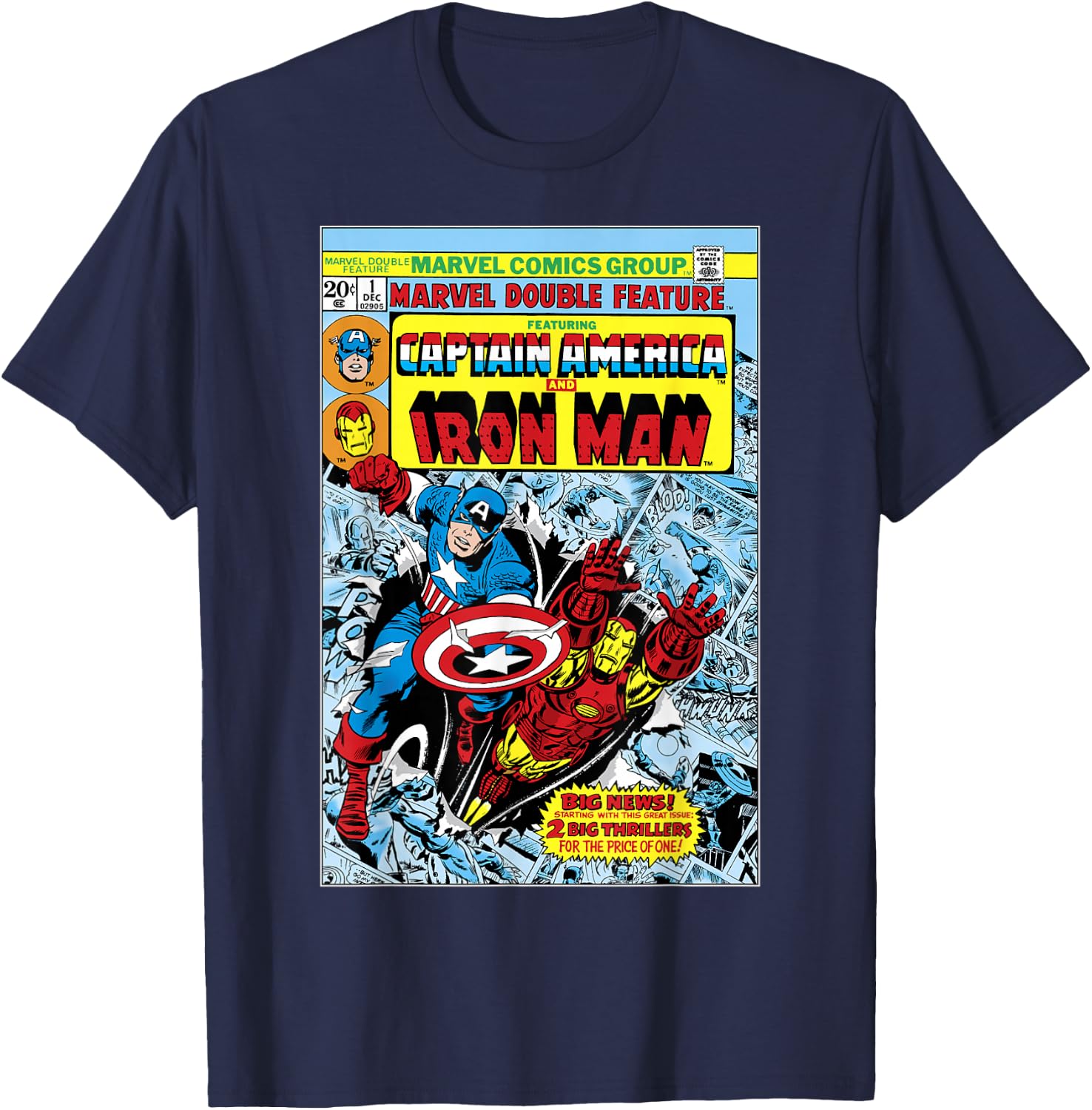 Marvel Double Feature Captain America & Iron Man Comic Cover T-Shirt - T-Shirt | Navy