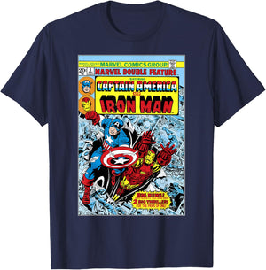 Marvel Double Feature Captain America & Iron Man Comic Cover T-Shirt - T-Shirt | Navy
