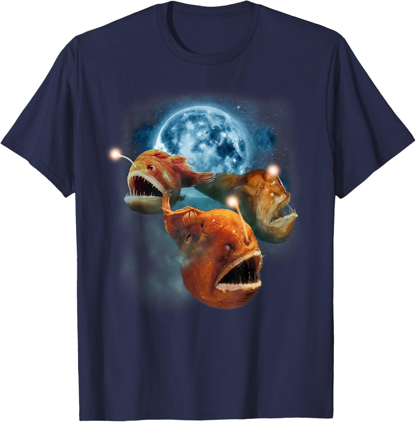 Funny Angler Fish Shirt - Angler Fish Howling at the Moon T-Shirt - T-Shirt | Navy