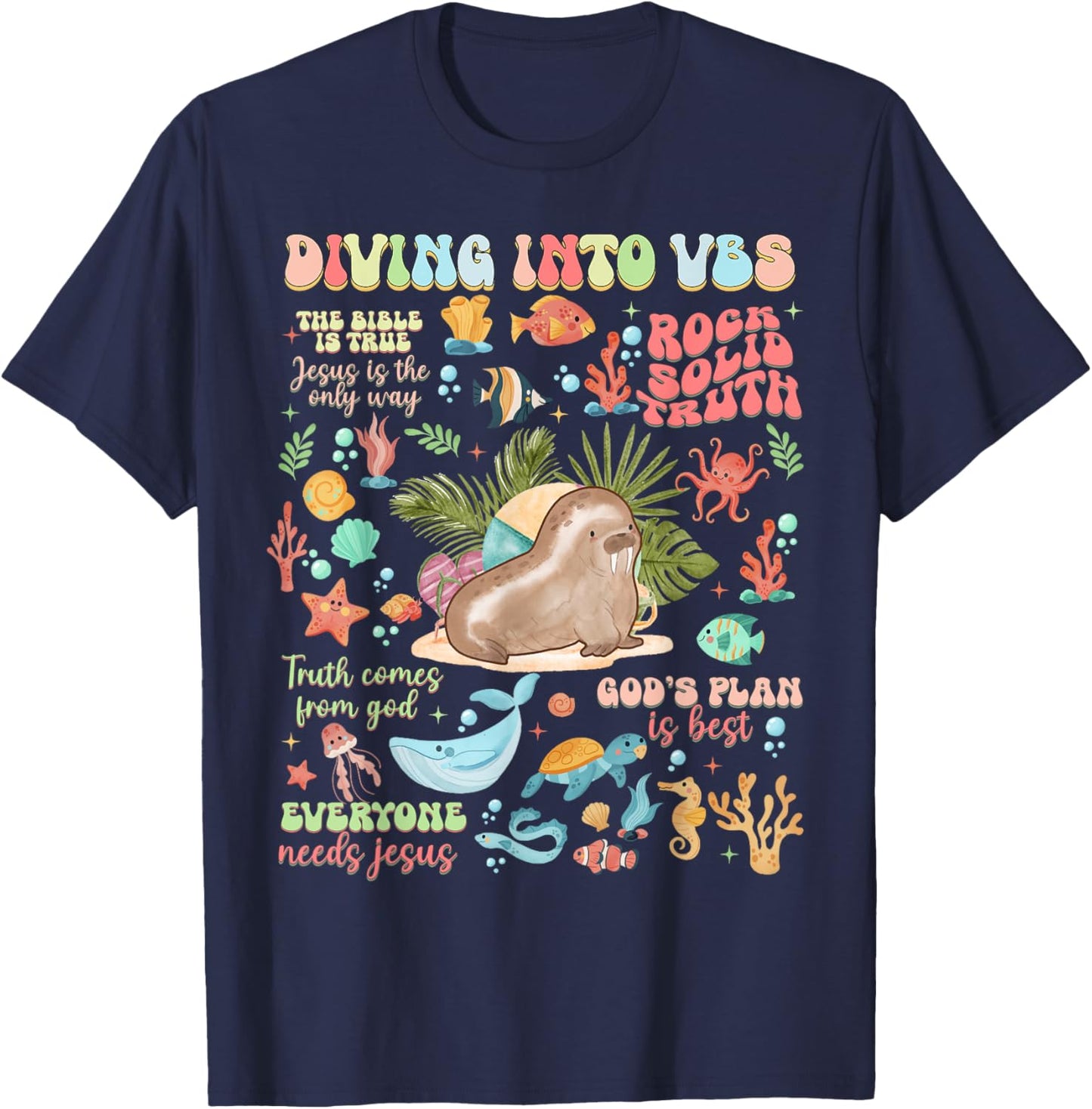 Breaker Rock Beach God's Rock Solid VBS 2024 T-Shirt - T-Shirt | Navy