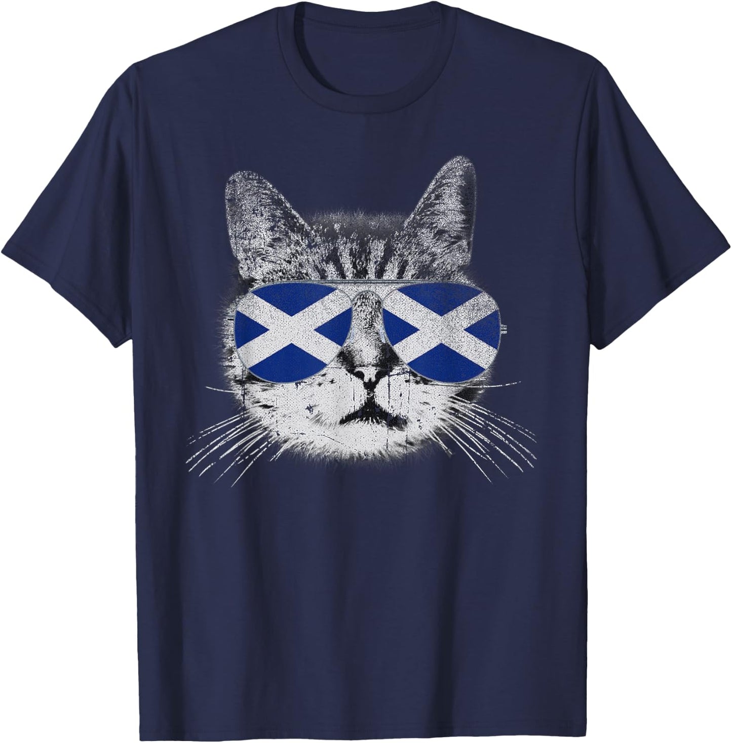 Cat Shirt Scottish Scotland Flag Country Retro Funny T-Shirt - T-Shirt | Navy