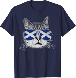 Cat Shirt Scottish Scotland Flag Country Retro Funny T-Shirt - T-Shirt | Navy