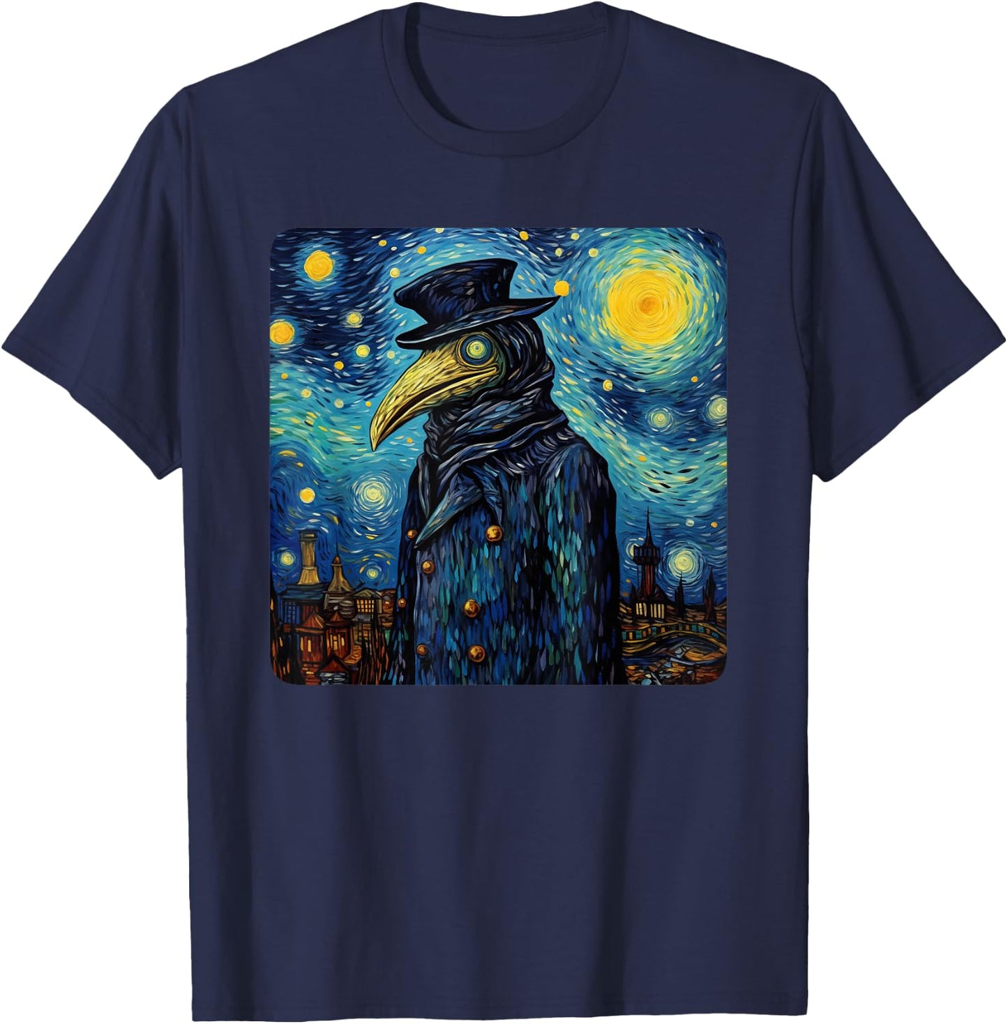Funny Plague Doctor Starry Night Van Gogh leeches medical T-Shirt - T-Shirt | Navy