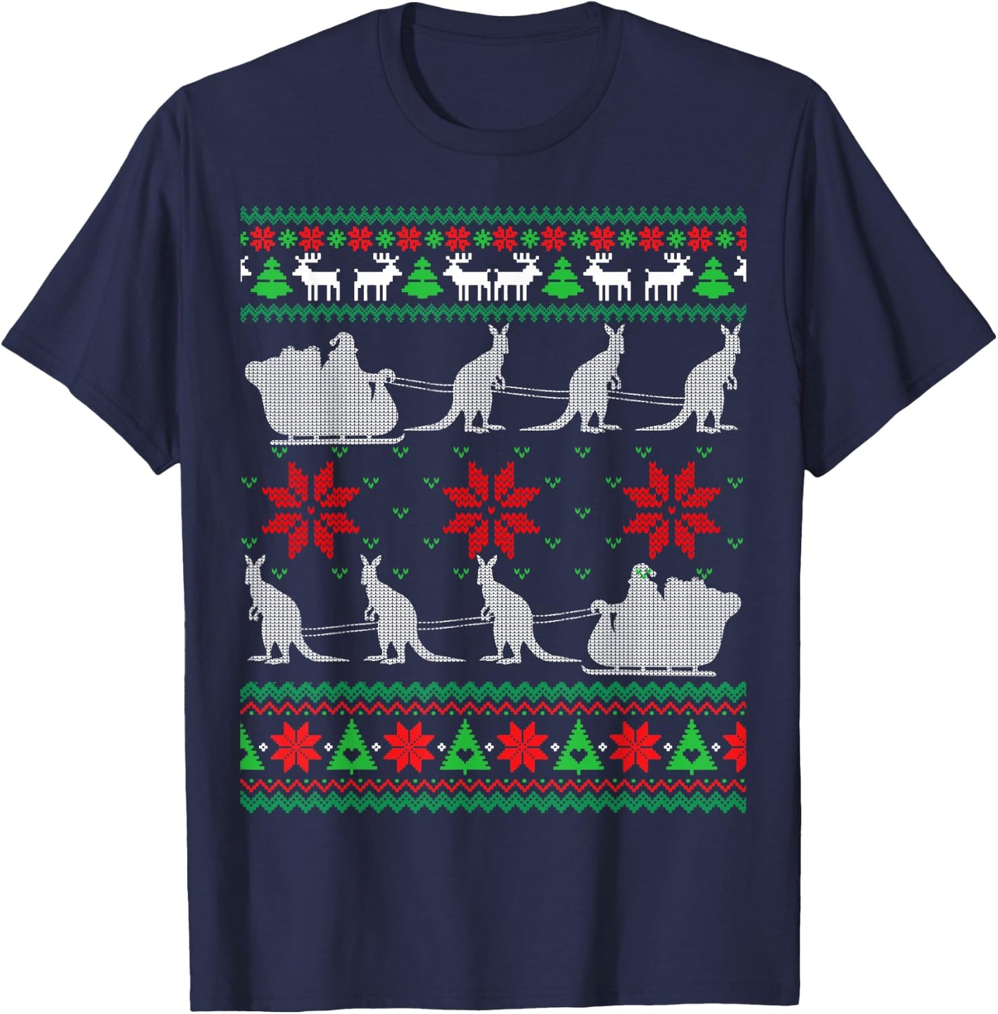 Kangaroo Santa Sleigh Funny Australian Ugly Xmas Sweater T-Shirt - T-Shirt | Navy