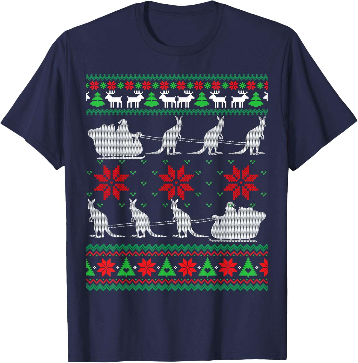 Kangaroo Santa Sleigh Funny Australian Ugly Xmas Sweater T-Shirt - T-Shirt | Navy