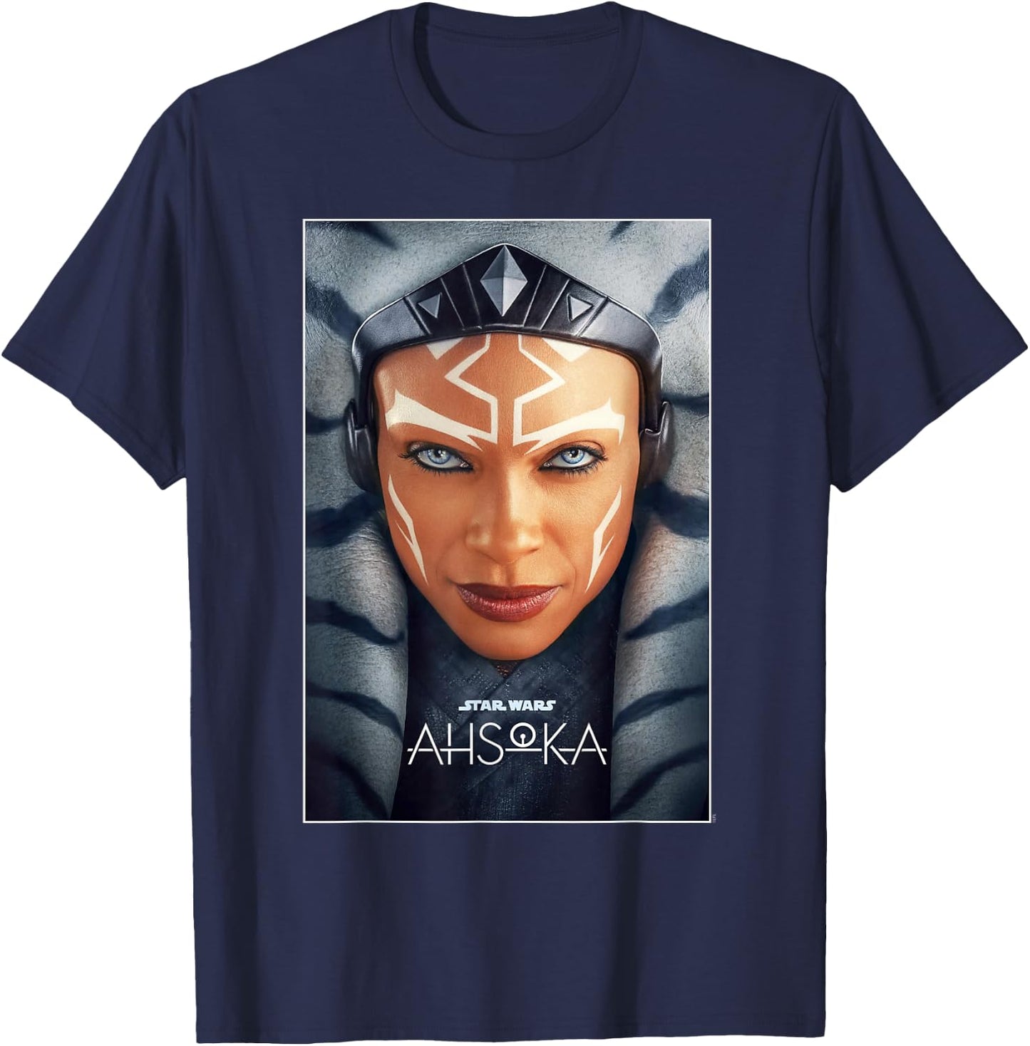 Star Wars Ahsoka Tano Face & Logo Series Poster Art Disney+ T-Shirt - T-Shirt | Navy