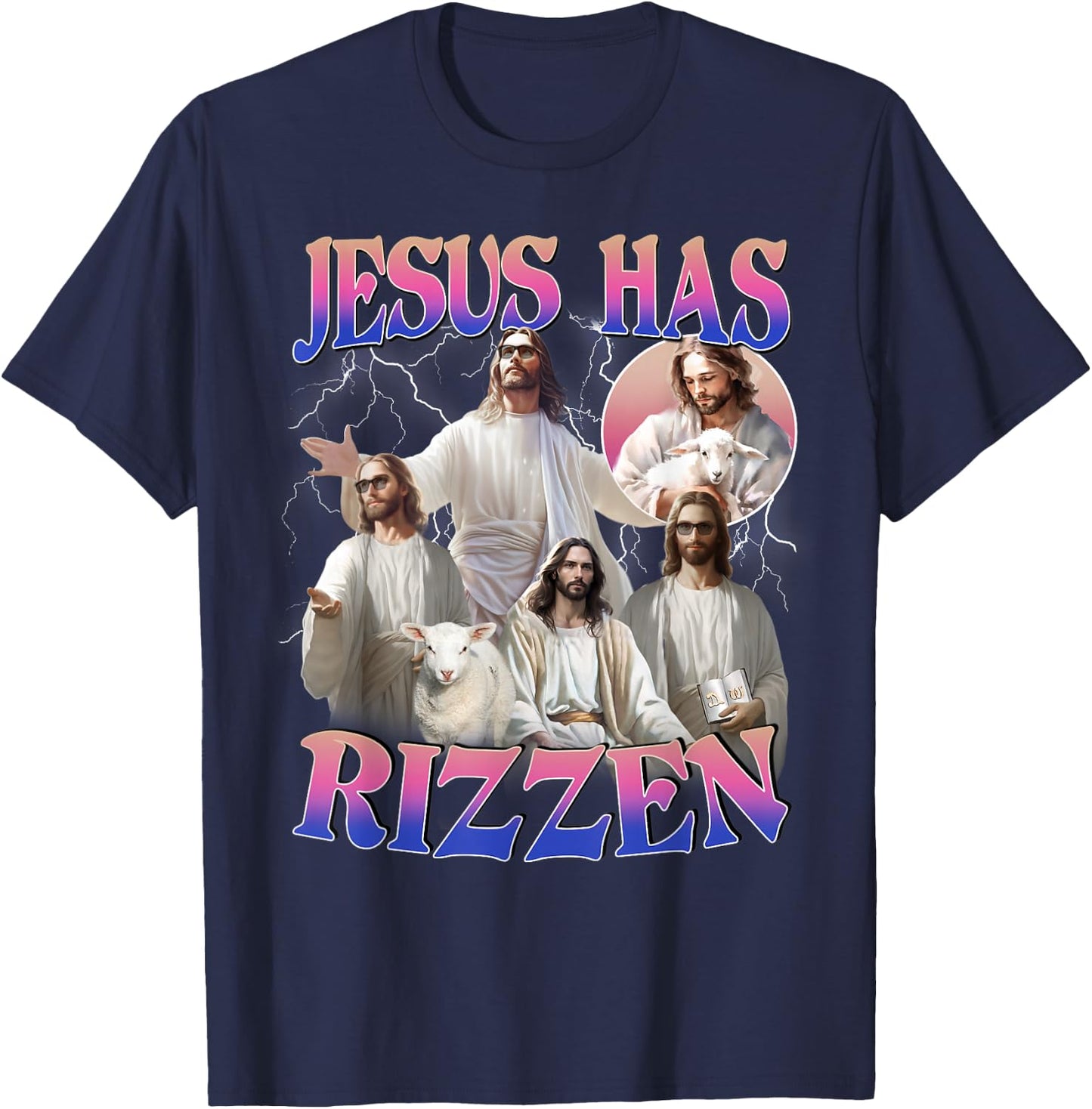Jesus Has Rizzen He Is Risen Easter Day Christian Men Women T-Shirt - T-Shirt | Navy