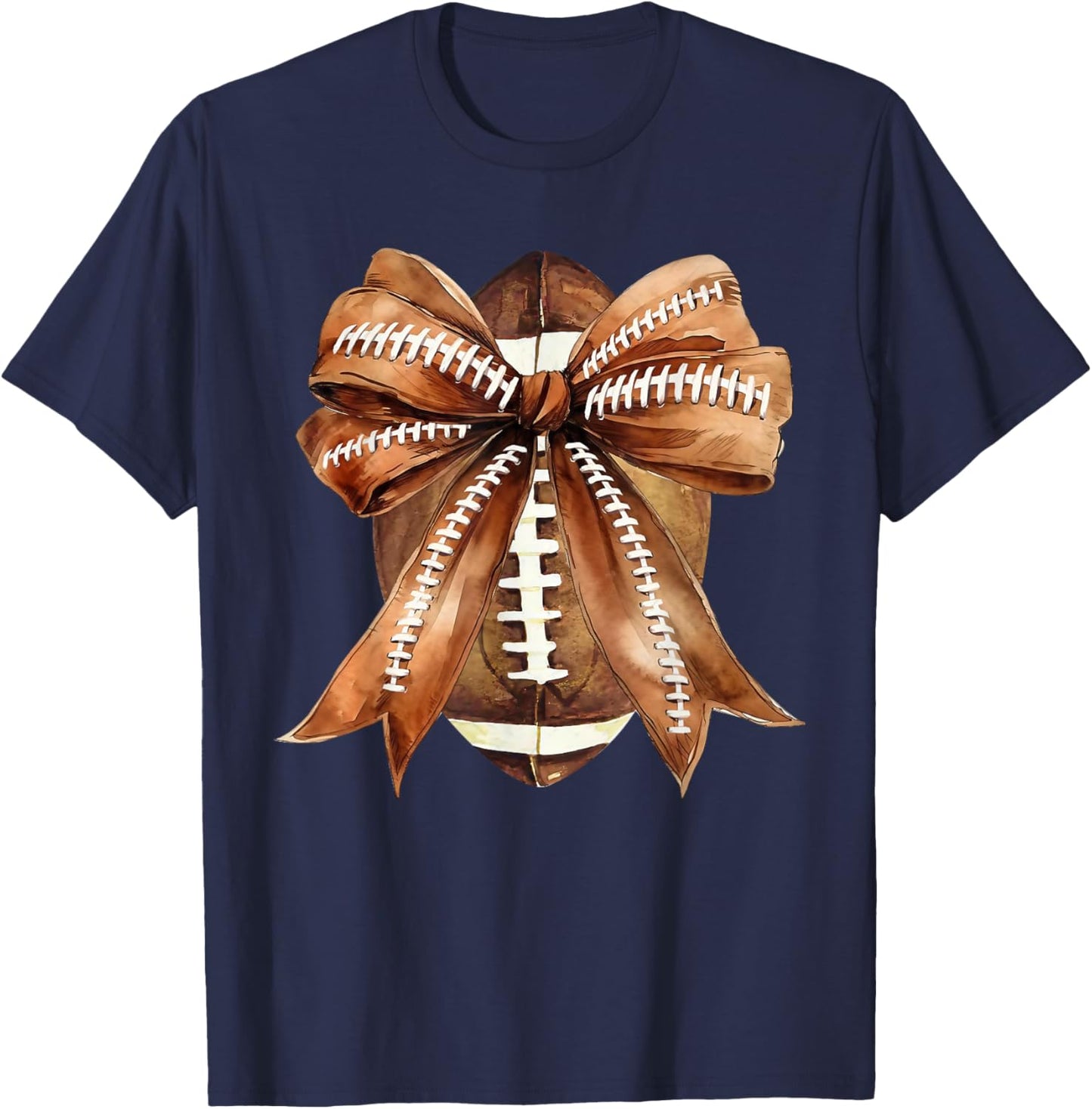 Coquette Bow American Football Game Day Thanksgiving Autumn T-Shirt - T-Shirt | Navy