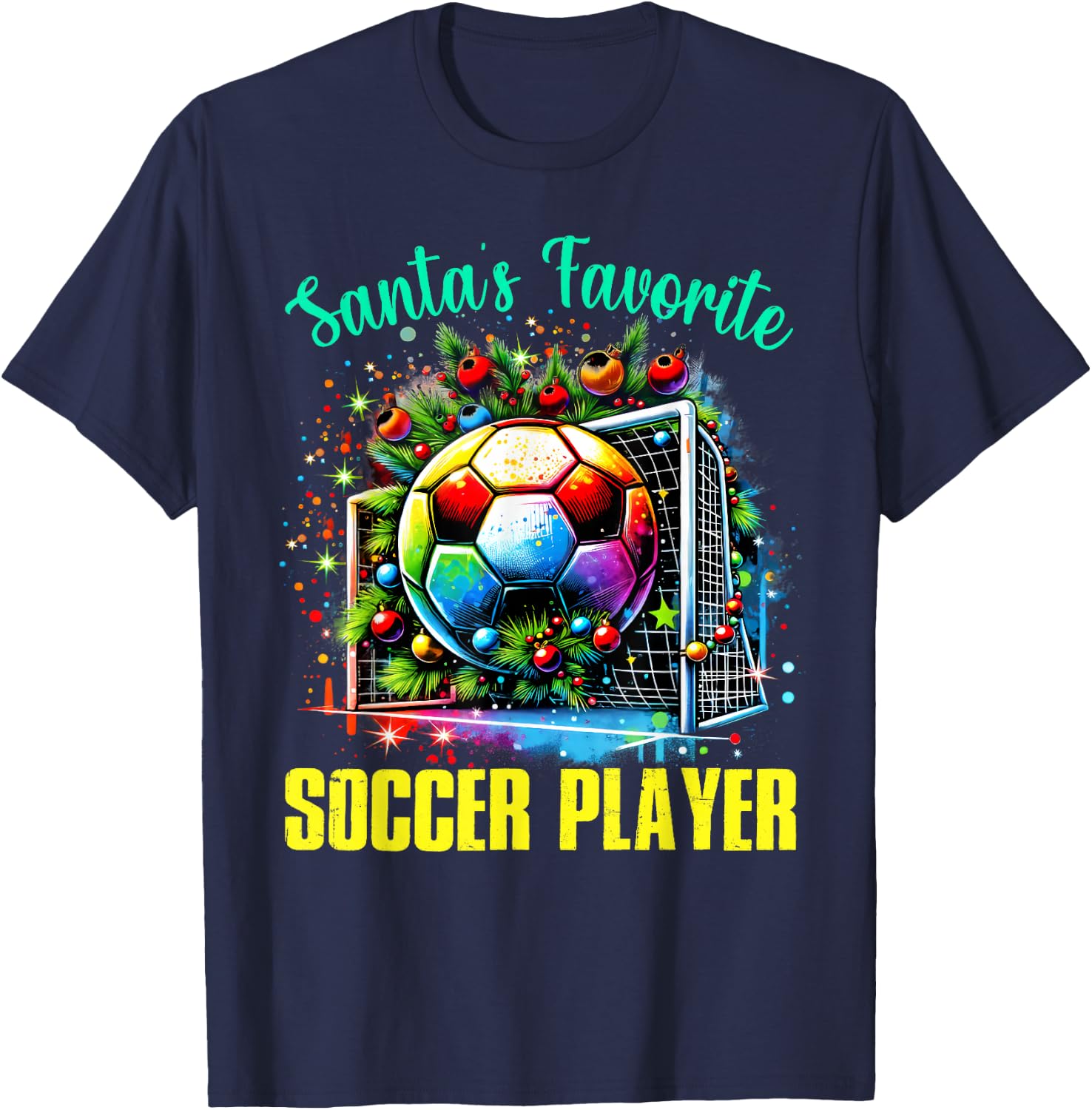 Santa's Favorite Soccer Player Christmas Pajamas T-Shirt - T-Shirt | Navy