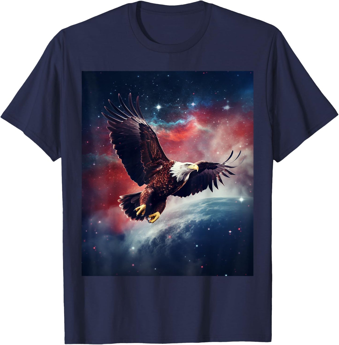 BORN Majestic Flying American Bald Eagle - Adults - Black - Small - - Short Sleeve T-Shirt - T-Shirt | Navy