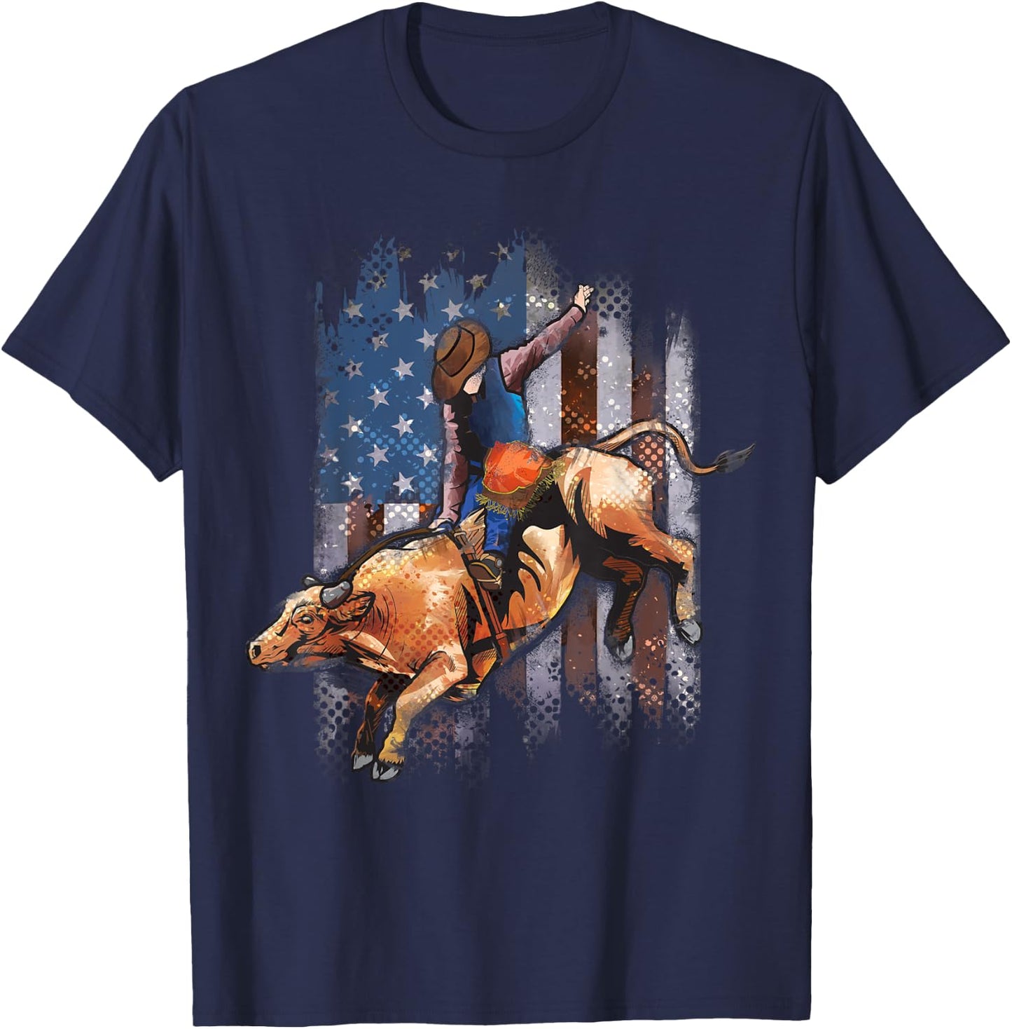 Rodeo Bull Riding American Flag Shirt Cowboy Bull Rider T-Shirt - T-Shirt | Navy