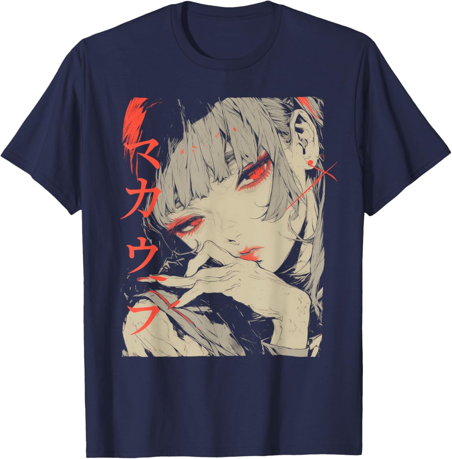 Goth Grunge Demon Anime Girl Waifu Horror Alt Aesthetic T-Shirt - T-Shirt | Navy