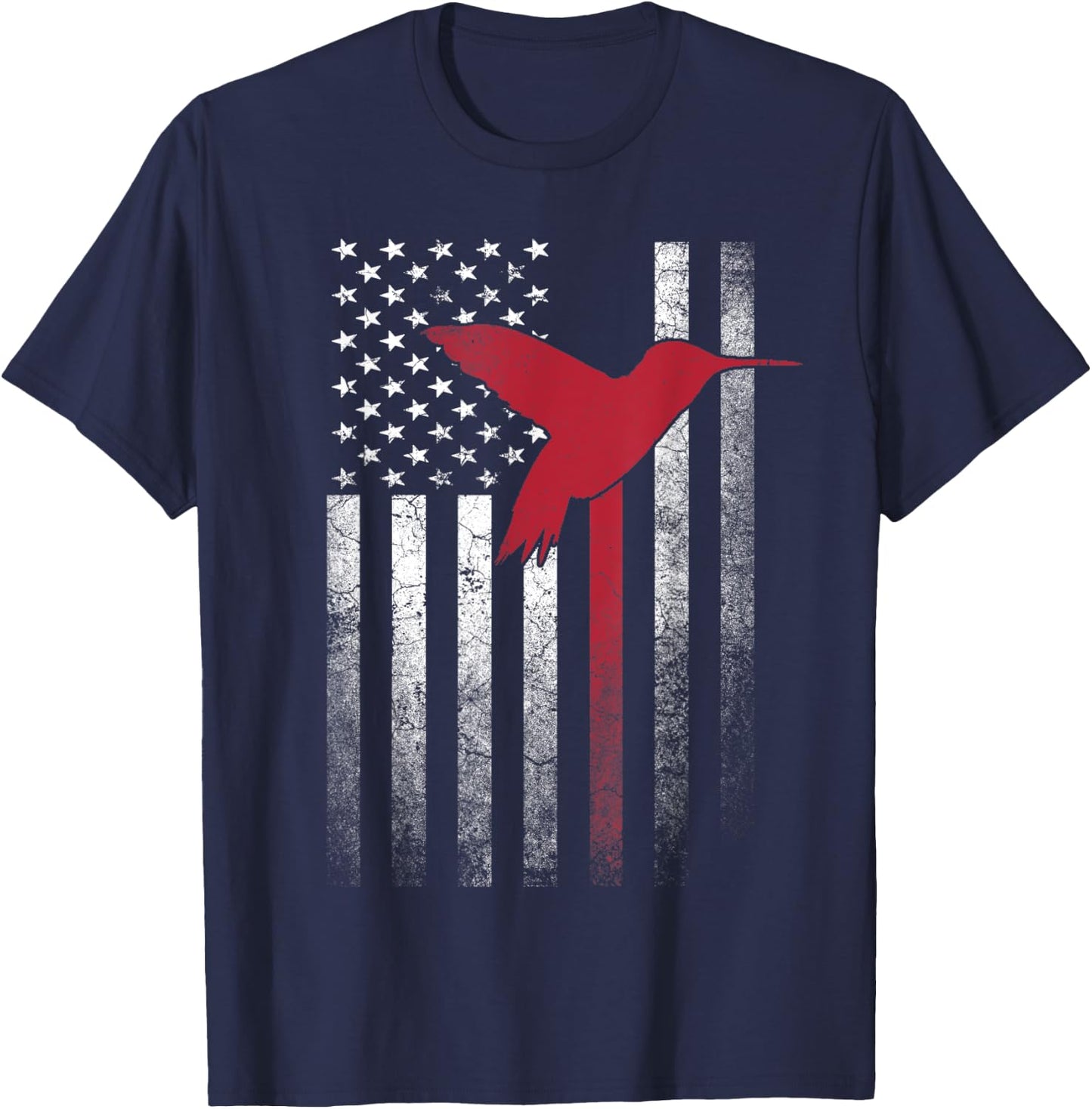 Hummingbird Bird- 4th of July American Flag USA America Men T-Shirt - T-Shirt | Navy