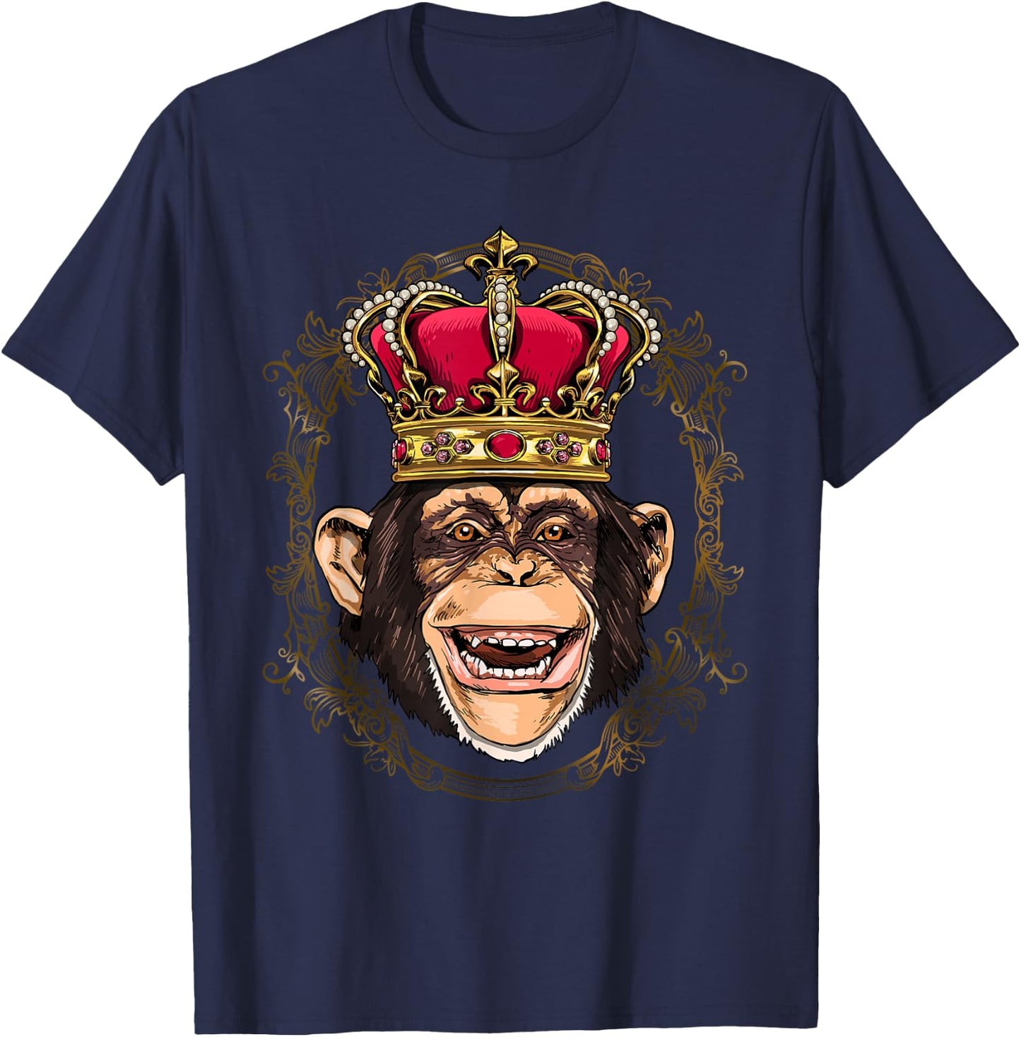 King Monkey Wearing Crown - Queen Monkey Animal T-Shirt - T-Shirt | Navy