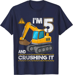I'm 5 And Crushing It Construction Excavator 5th Birthday T-Shirt - T-Shirt | Navy