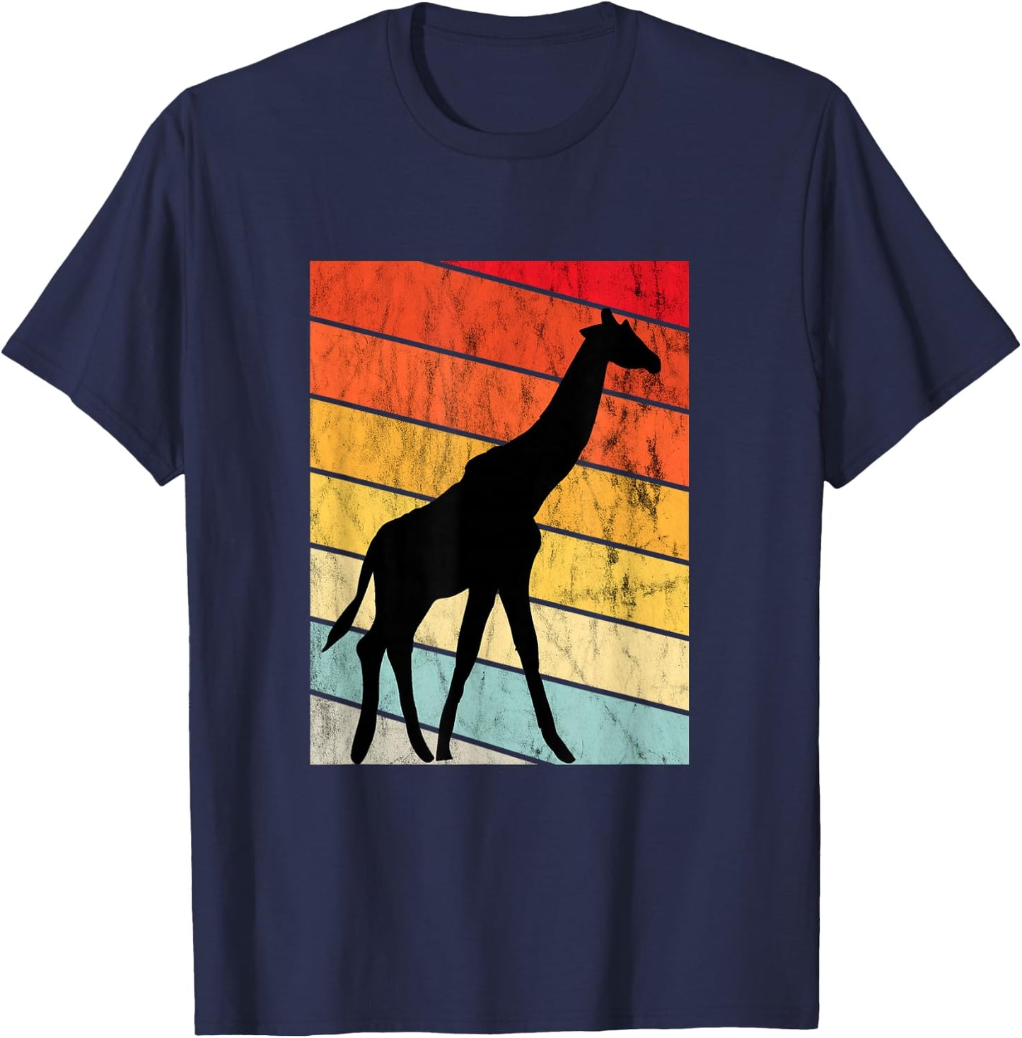 Giraffe Lover Sunset Retro Sunset Zoo Animal Giraffe T-Shirt - T-Shirt | Navy