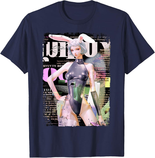 Magazin Cover Vintage Girl Bunny Collage Sexy Model Pin-up T-Shirt - T-Shirt | Navy