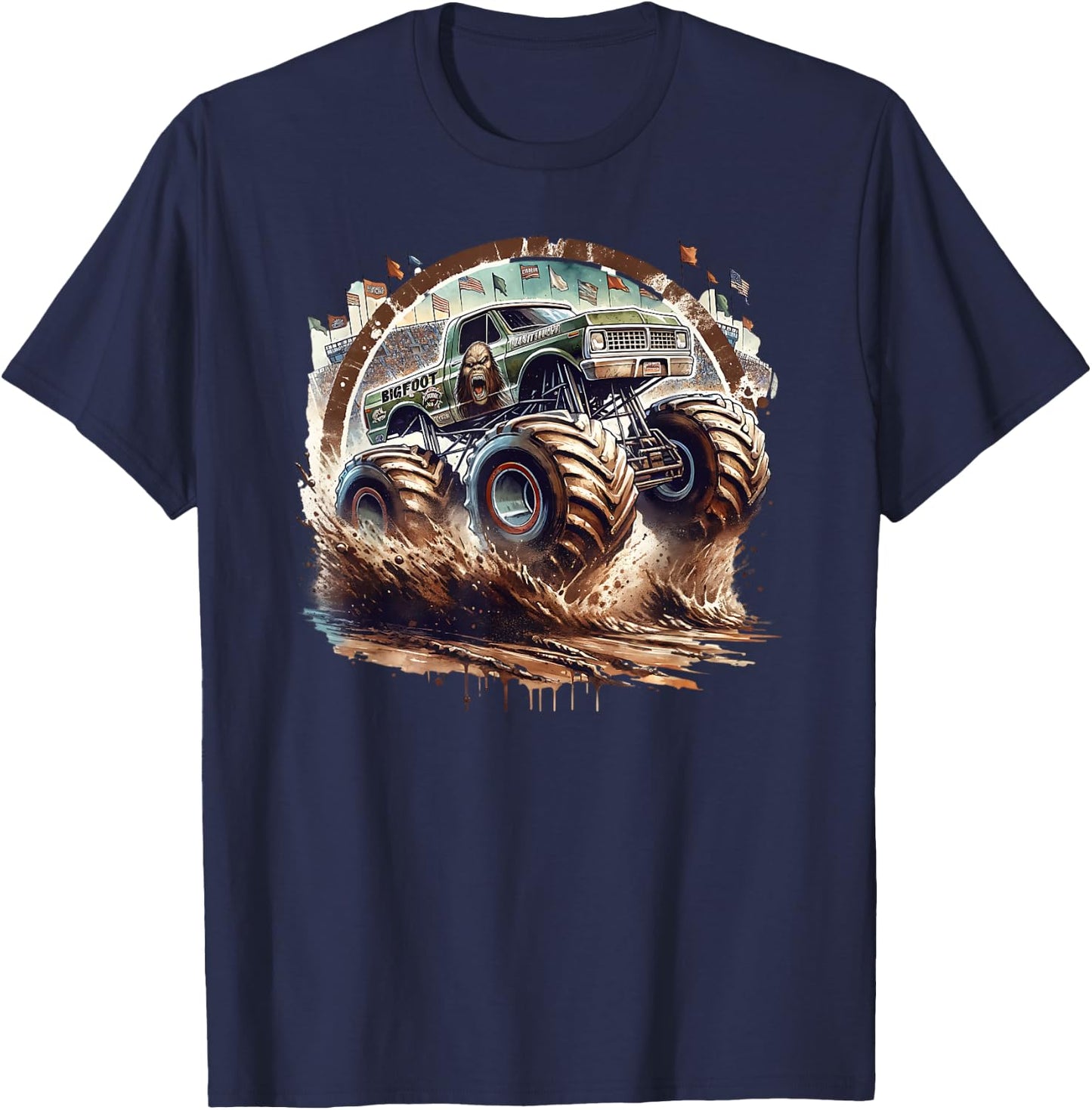 Bigfoot Cryptid Monster Truck Smash Squatch Jam T-Shirt - T-Shirt | Navy