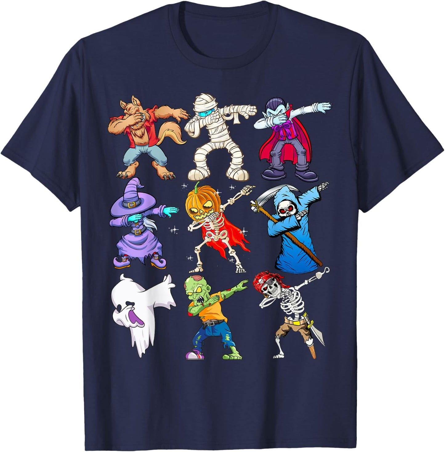 Dabbing Halloween Monsters Skeleton Pirate Pumpkin Dabbing T-Shirt - T-Shirt | Navy
