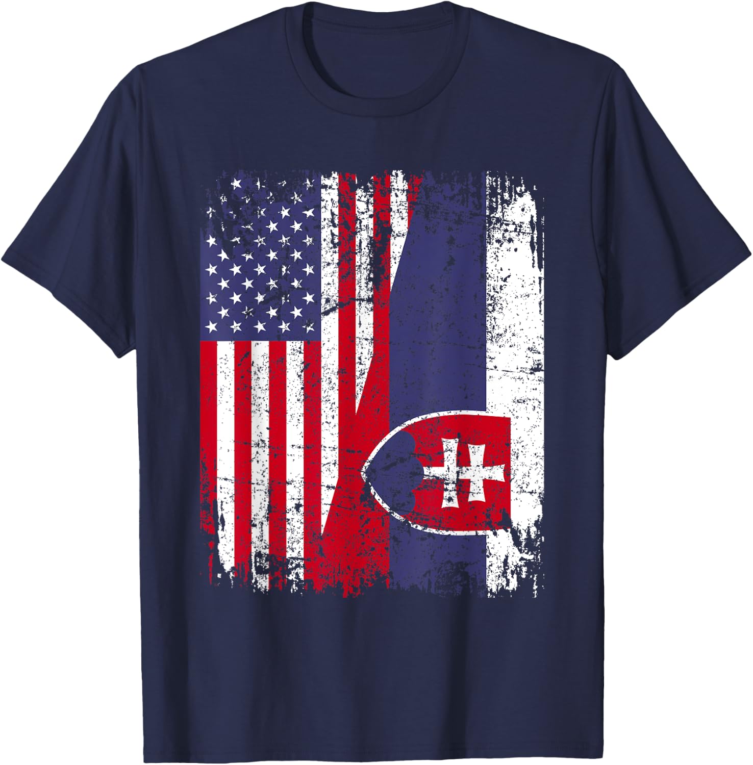 SLOVAK ROOTS | Half American Flag | SLOVAKIA FLAG T-Shirt - T-Shirt | Navy