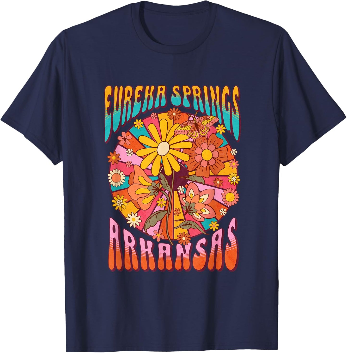 Eureka Springs Retro 60s Style Graphic Hippie T-Shirt - T-Shirt | Navy