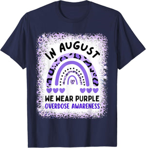 Rainbow In August We Wear Purple Overdose Awareness Month T-Shirt - T-Shirt | Navy