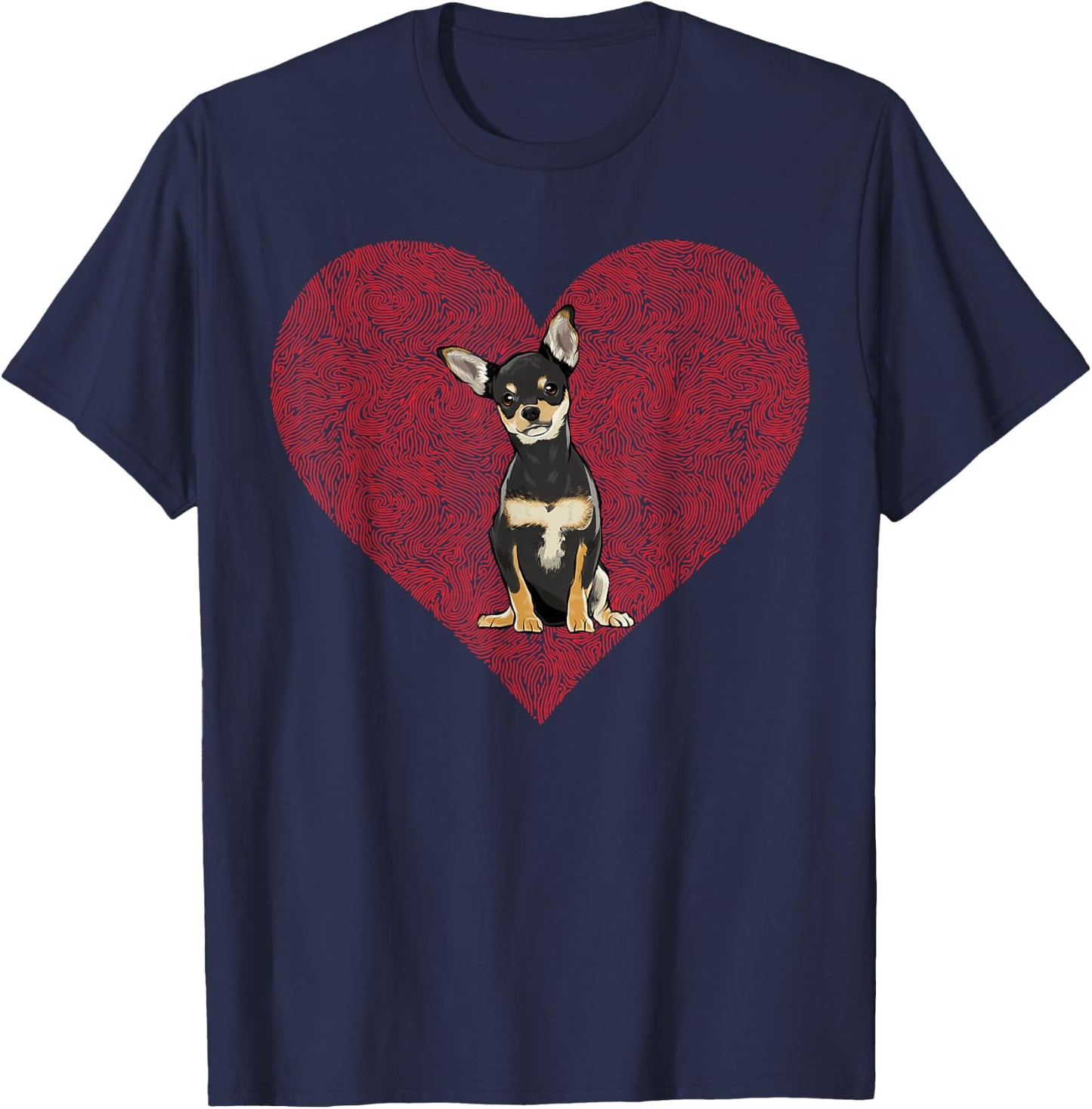 Black Chihuahua Valentines Day Dog Love Fingerprint T-Shirt - T-Shirt | Navy