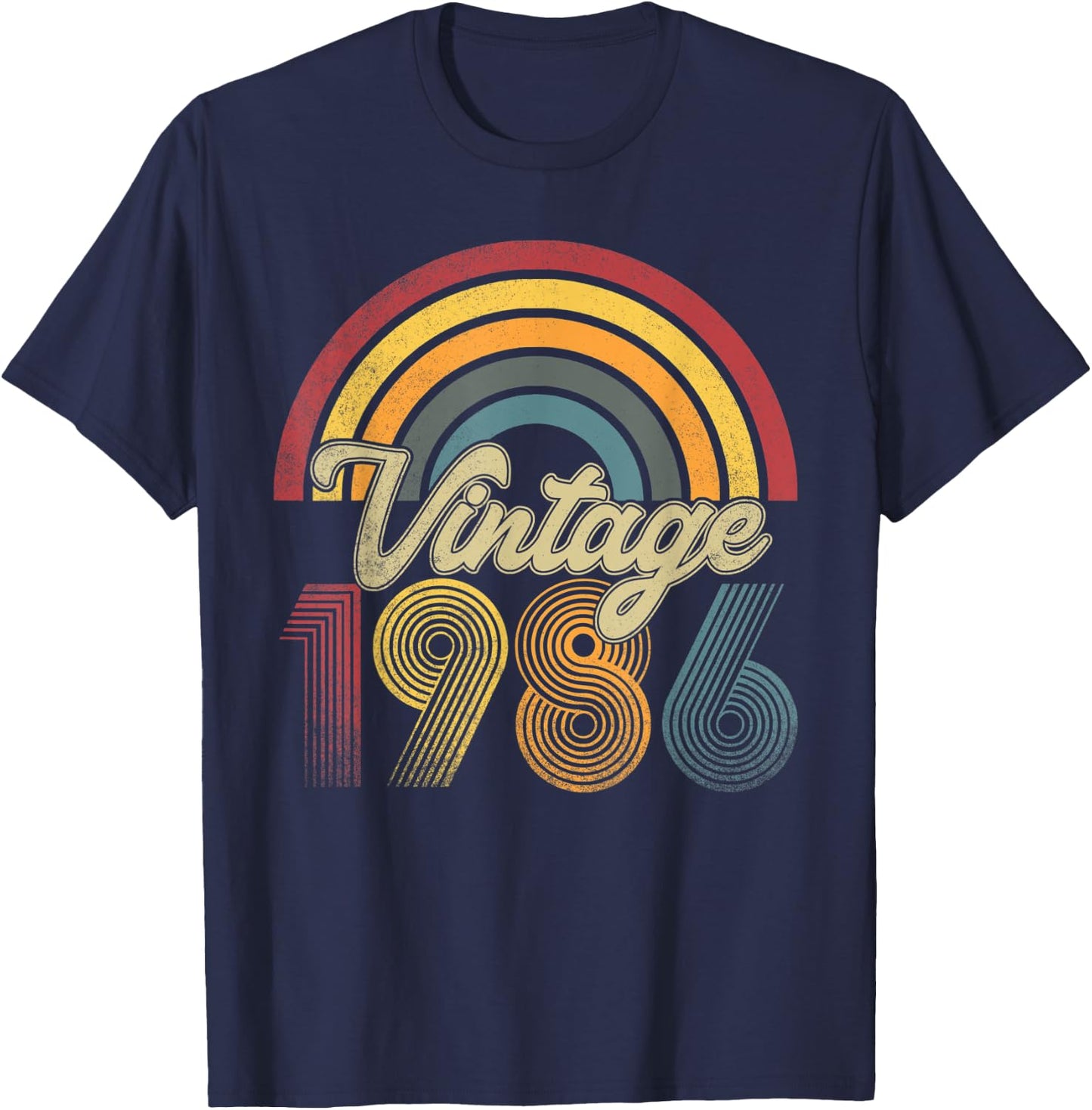 Vintage 1986 37th Birthday Rainbow Retro Style Classic T-Shirt - T-Shirt | Navy