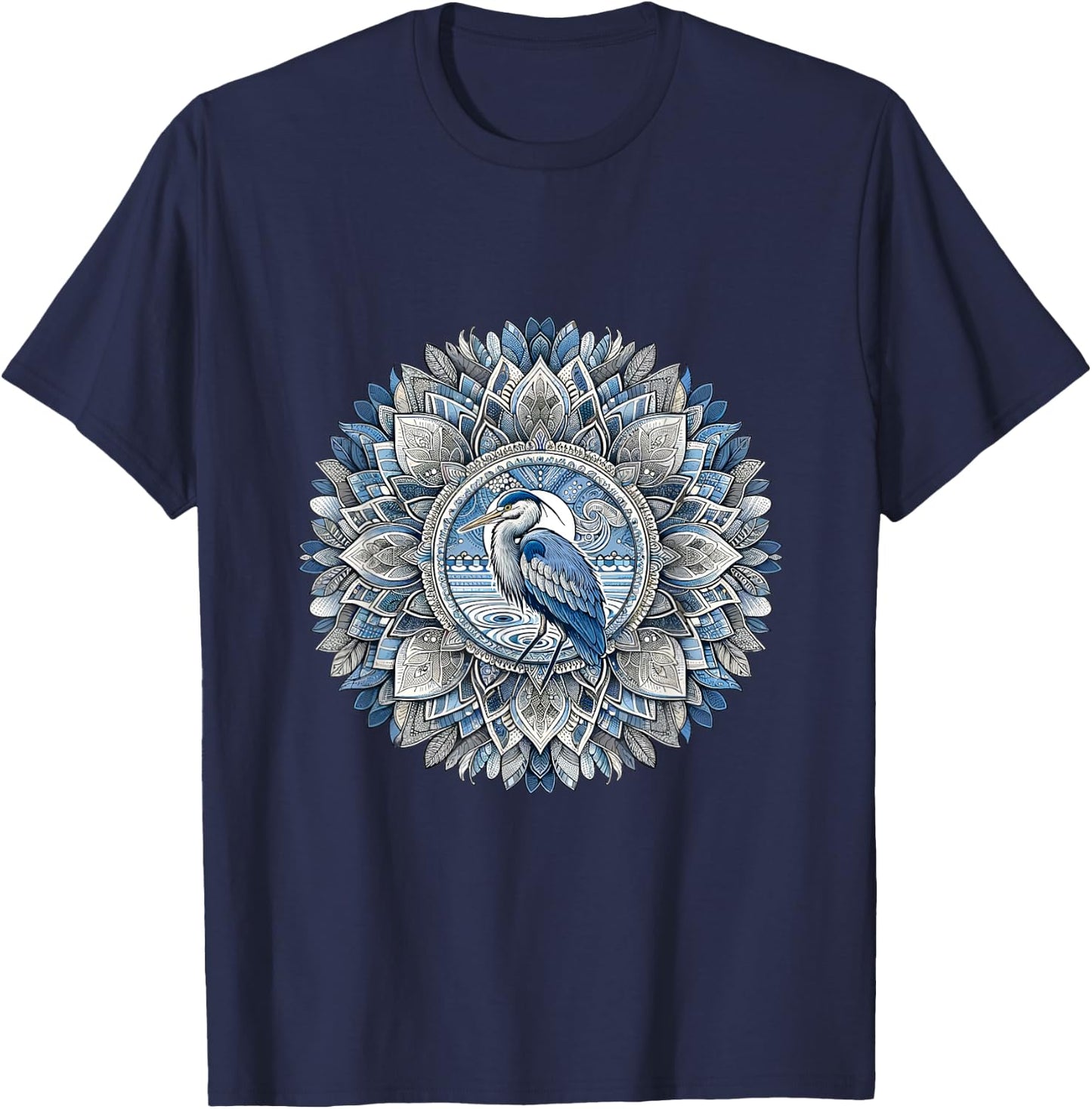 Great Blue Heron Mandala - Bird Lovers Design T-Shirt - T-Shirt | Navy