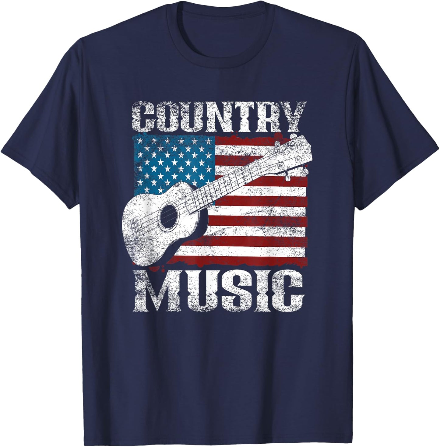 American Flag Guitar Player Funny Country Music Lover T-Shirt - T-Shirt | Navy