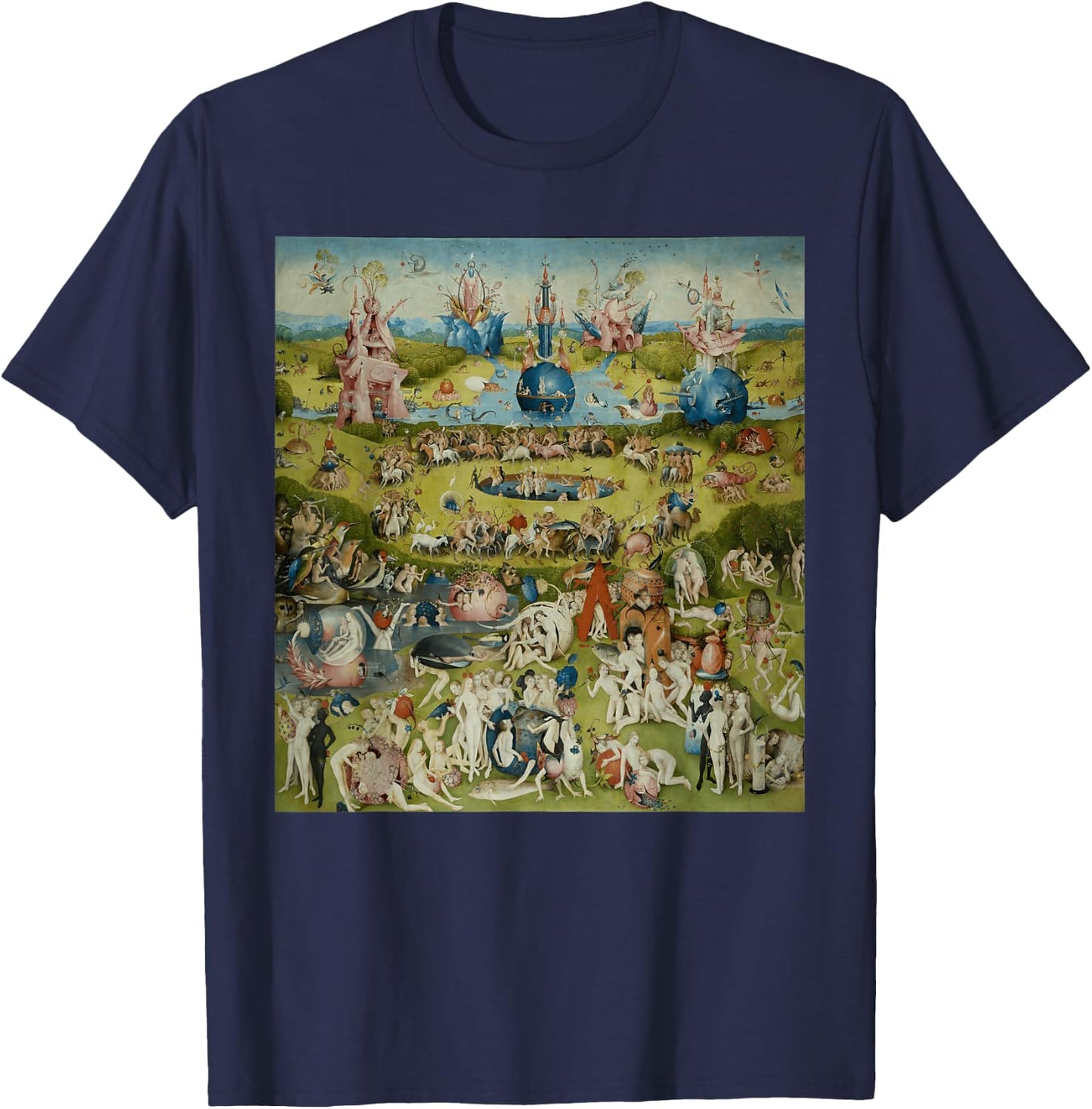 The Garden of Earthly Delights Famous Painting By Bosch T-Shirt - T-Shirt | Navy
