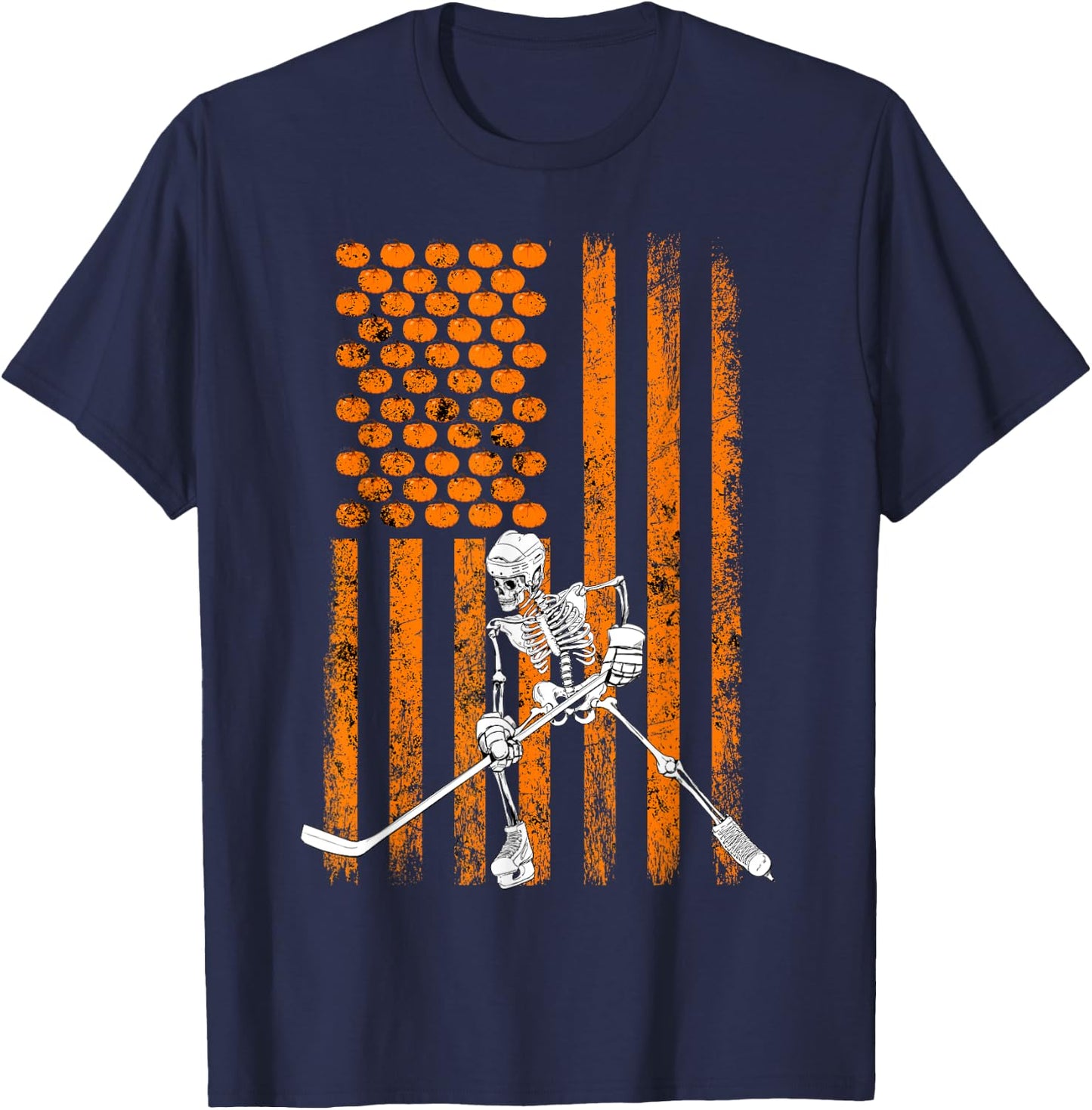 Ice Hockey Player Fan Gift Skeleton Halloween Shirt Men Boys T-Shirt - T-Shirt | Navy