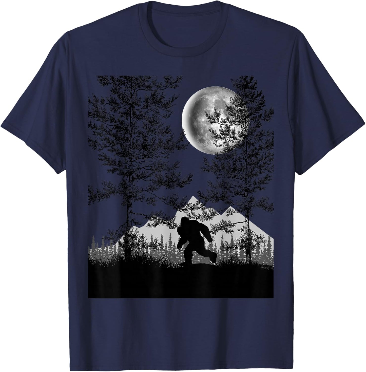 Bigfoot Walking in the Forest Moon Night Sky Sasquatch T-Shirt - T-Shirt | Navy