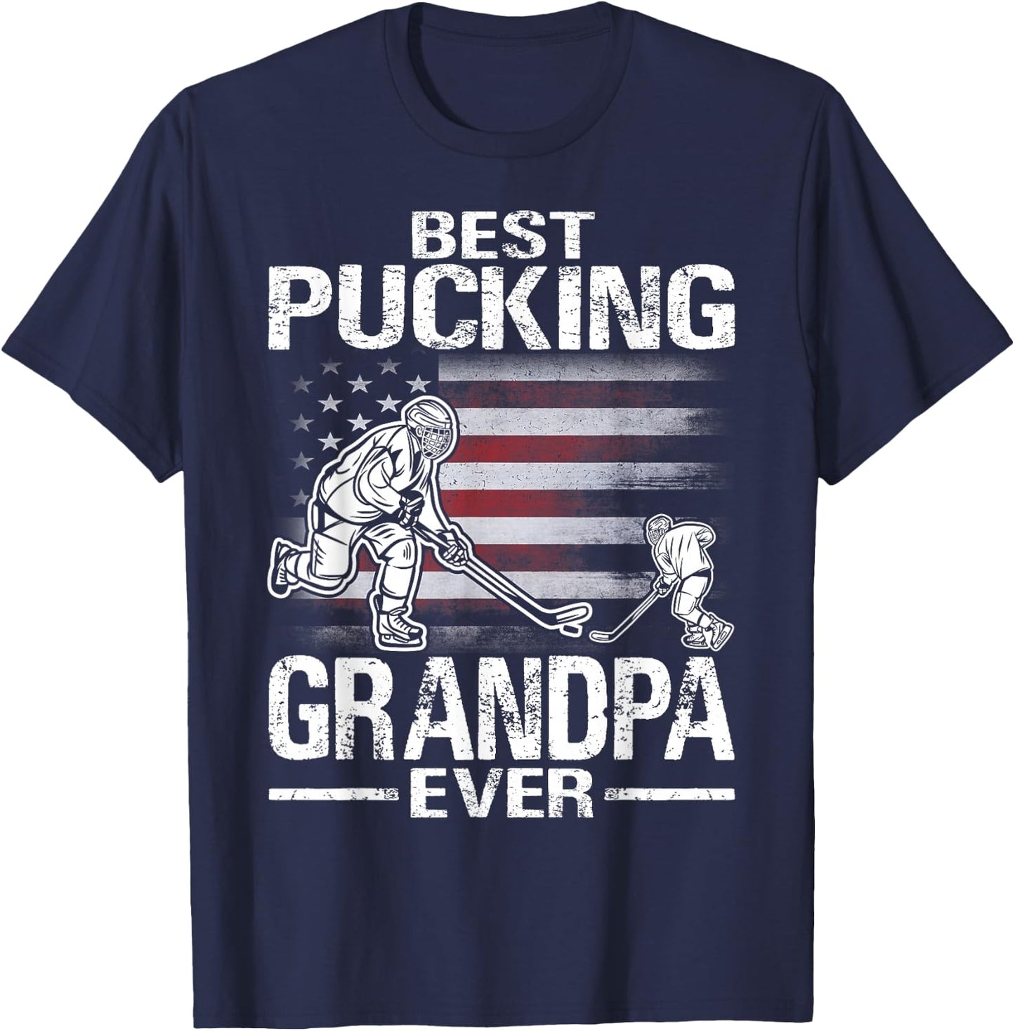 Best Pucking Grandpa Ever Hockey Father's Day Gift T-Shirt - T-Shirt | Navy