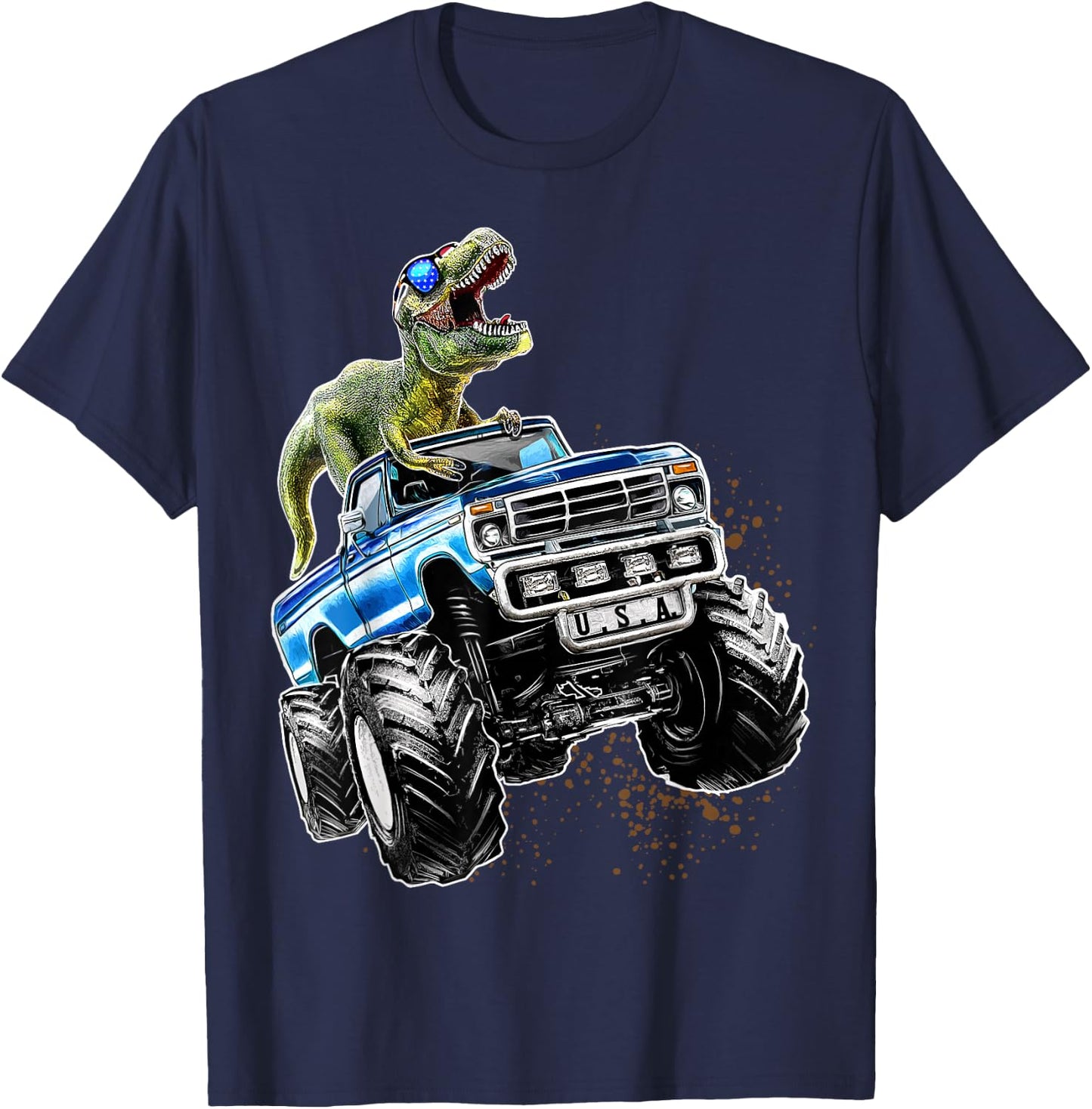 T Rex Dinosaur Monster Truck Patriotic Birthday Gift Boys T-Shirt - T-Shirt | Navy