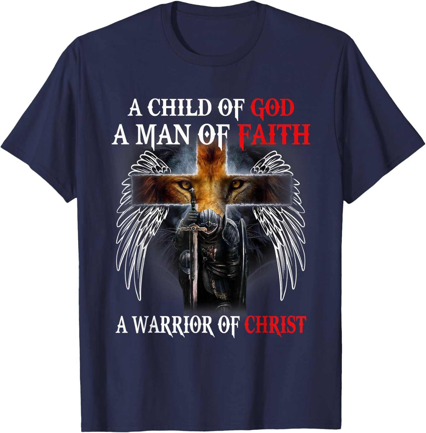 Jesus Christ Lion Cross Knight Quote Saying For Christian T-Shirt - T-Shirt | Navy