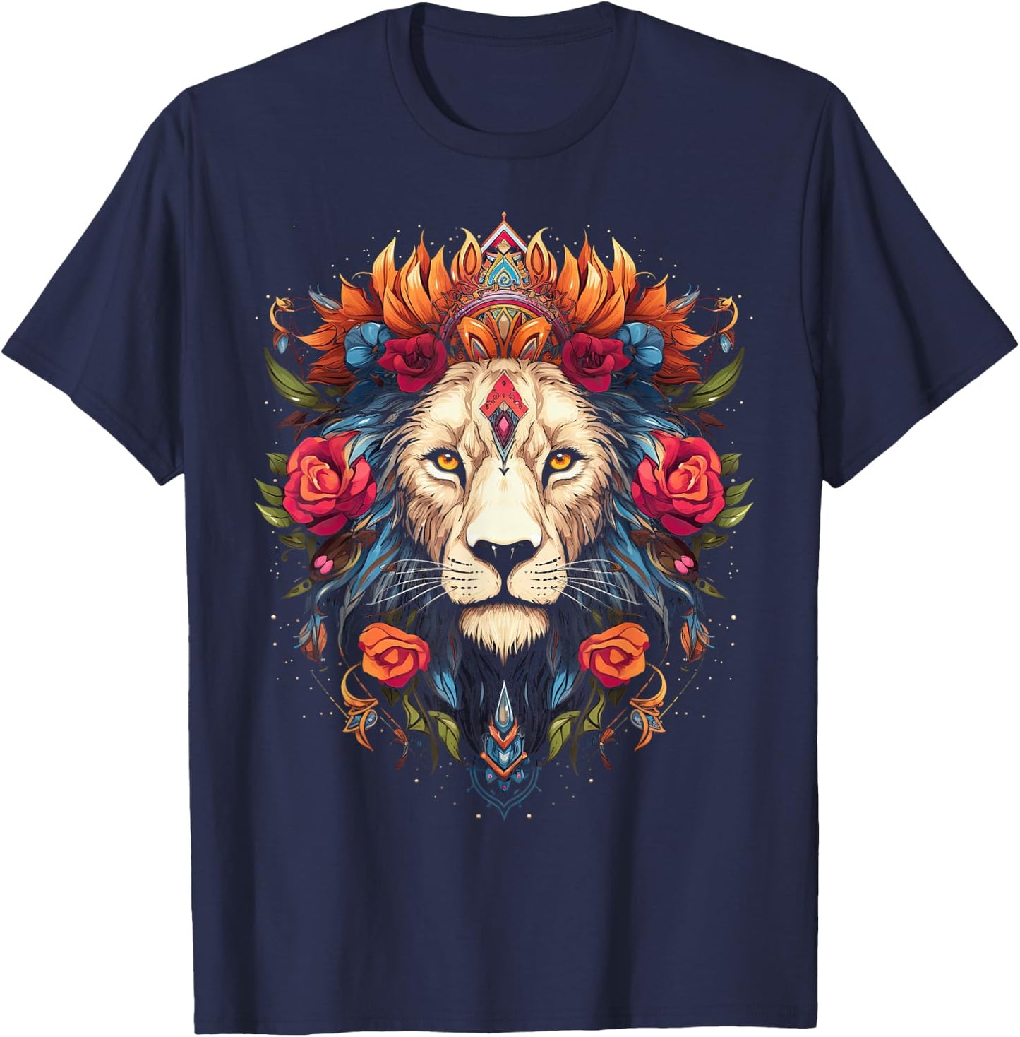 Lion Colourful Lions from Africa Day of the Dead T-Shirt - T-Shirt | Navy