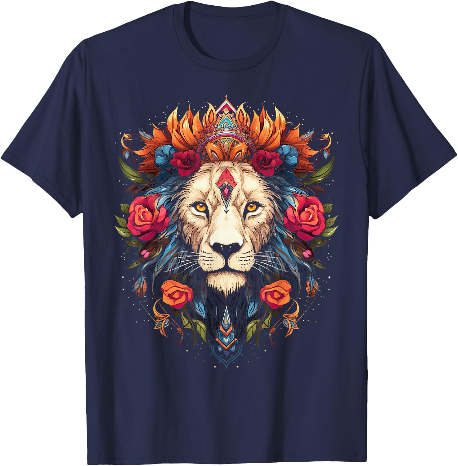 Lion Colourful Lions from Africa Day of the Dead T-Shirt - T-Shirt | Navy