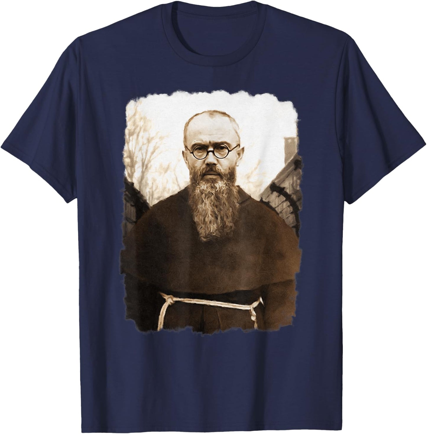 MJ Sacred Art Saint Maximilian Kolbe Catholic Icon T-Shirt - T-Shirt | Navy
