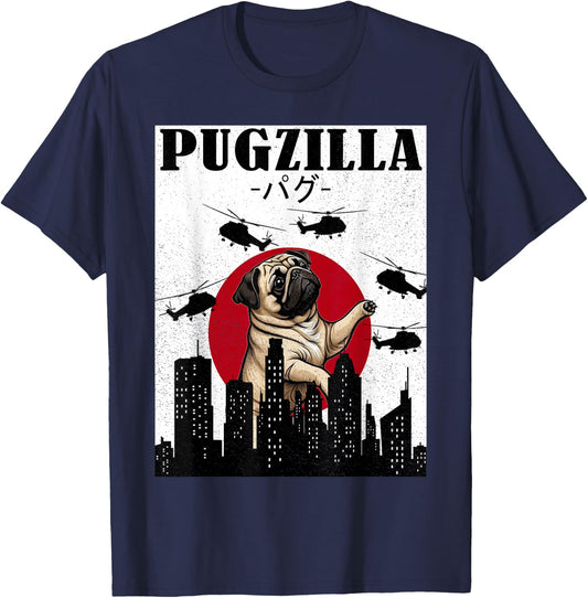 Pug Shirt Funny Pug Owner Pugzilla Dog Lover Funny T-Shirt - T-Shirt | Navy