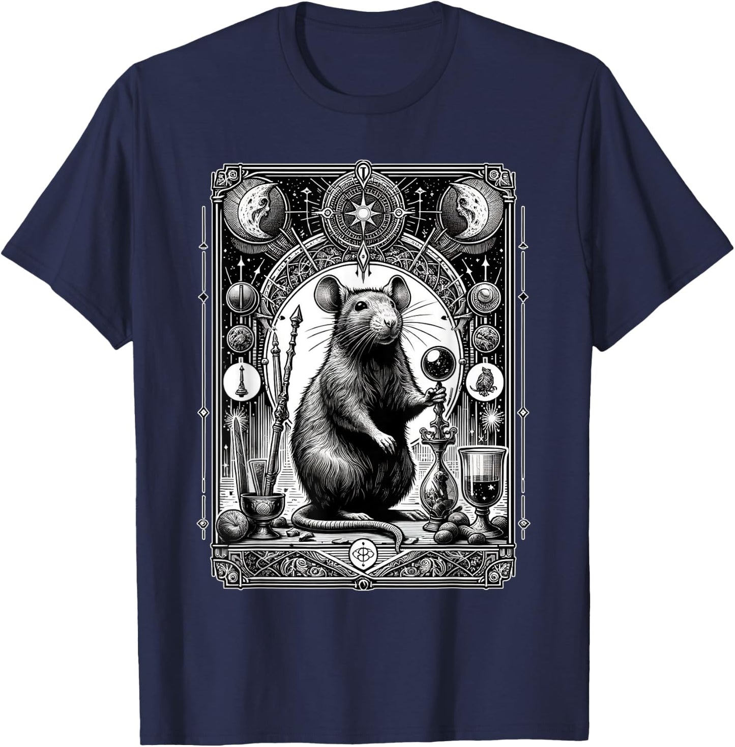 Black and White Rat Tarot Card Distressed Rats Lover Animals T-Shirt - T-Shirt | Navy